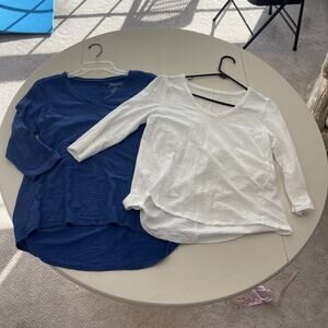 Chicos Ultimate T Shirt Women SZ 0 00 Cotton Slub 3/4 Sleeve LOT OF 2 FLAW